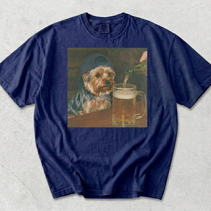 Custom Abstract Pet Photo Vintage Washed Funny Dog Beer Graphic Tee