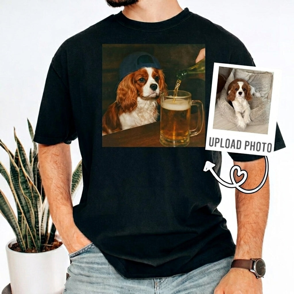 Custom Abstract Pet Photo Vintage Washed Funny Dog Beer Graphic Tee