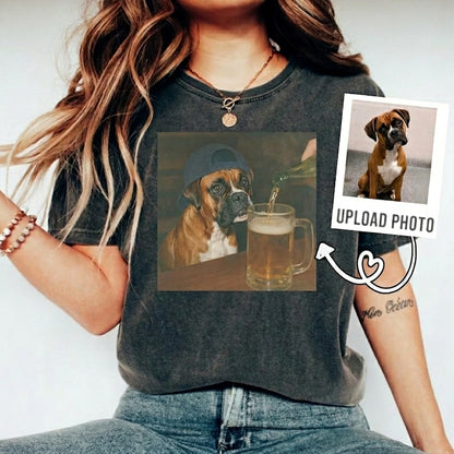 Custom Abstract Pet Photo Vintage Washed Funny Dog Beer Graphic Tee