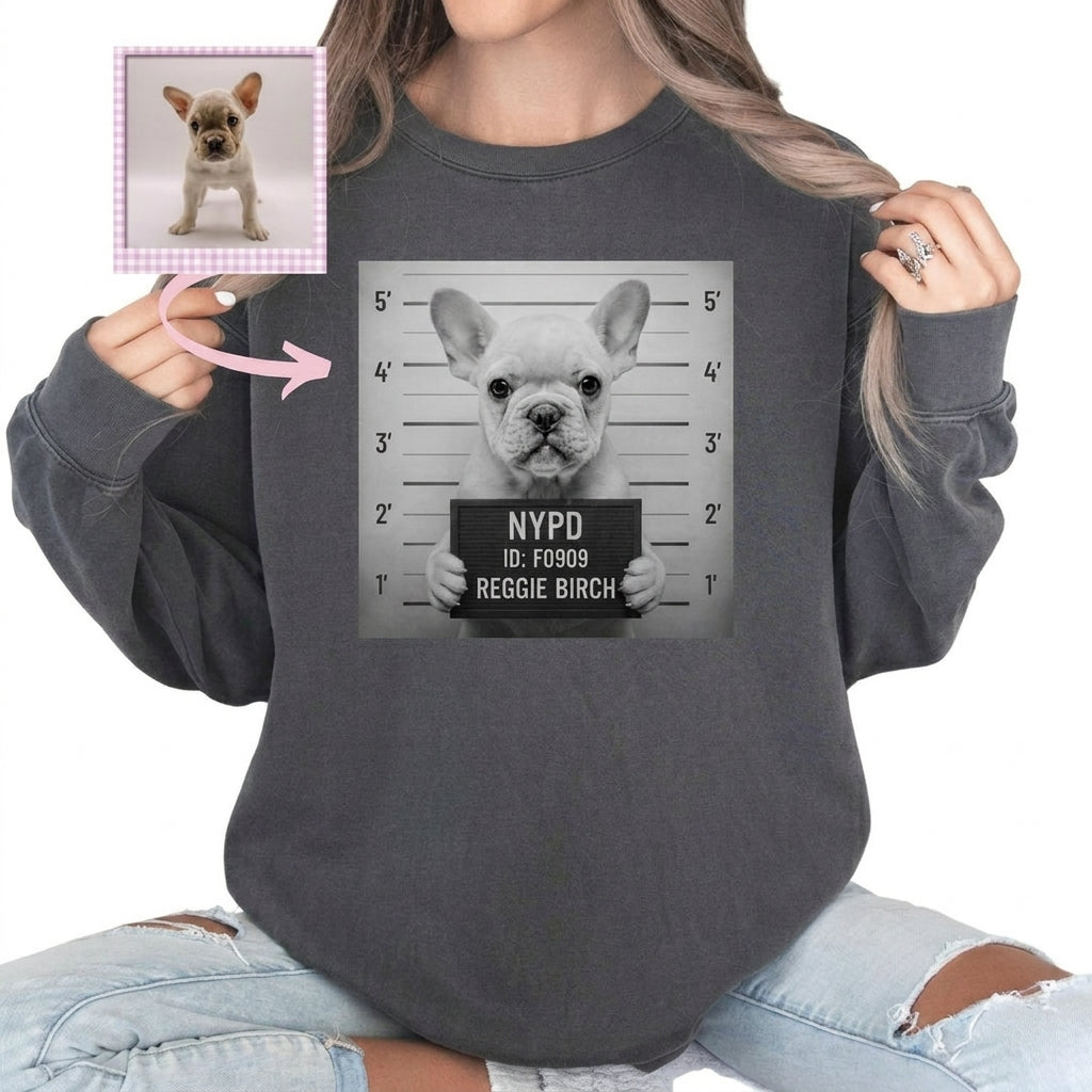 Custom Pet Mugshot Tee – Funny Personalized Dog Cat Jail Portrait T-Shirt