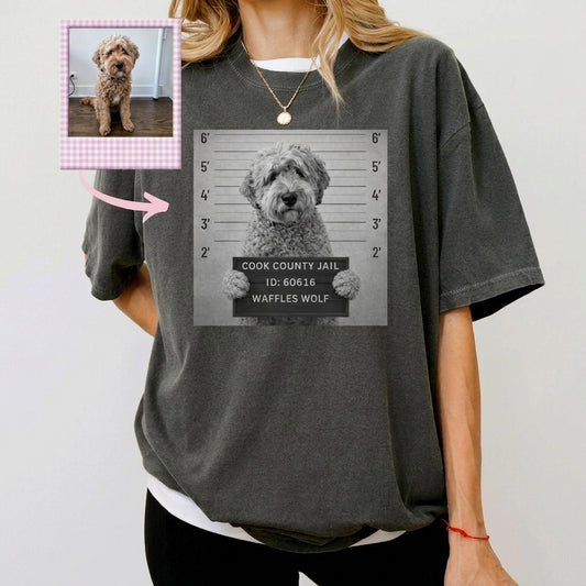 Custom Pet Mugshot Tee – Funny Personalized Dog Cat Jail Portrait T-Shirt