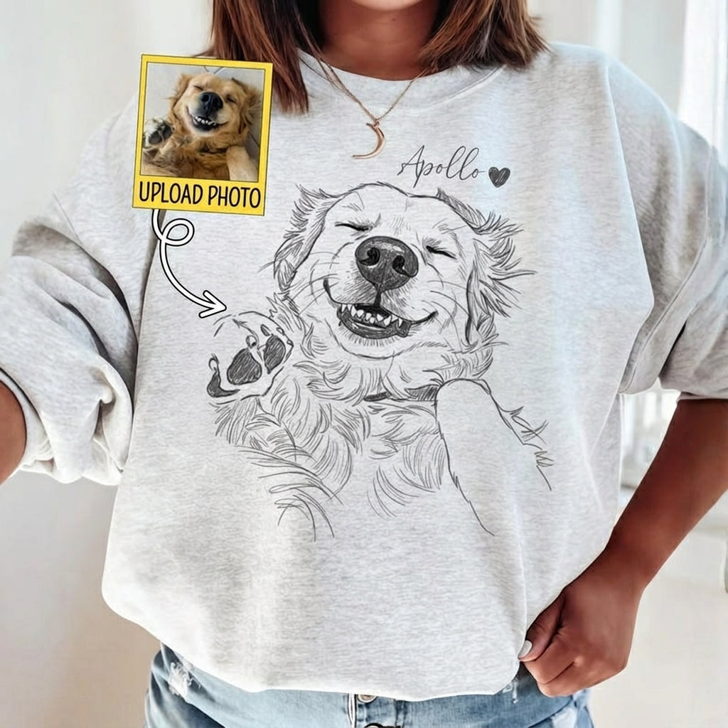 Personalized Custom Pet Selfie Sketch Crewneck Sweatshirt