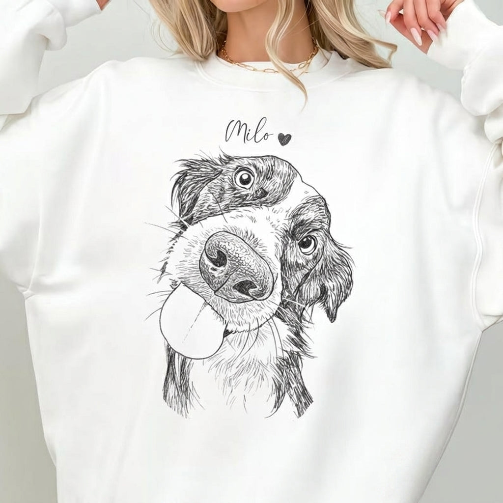 Personalized Custom Pet Selfie Sketch Crewneck Sweatshirt