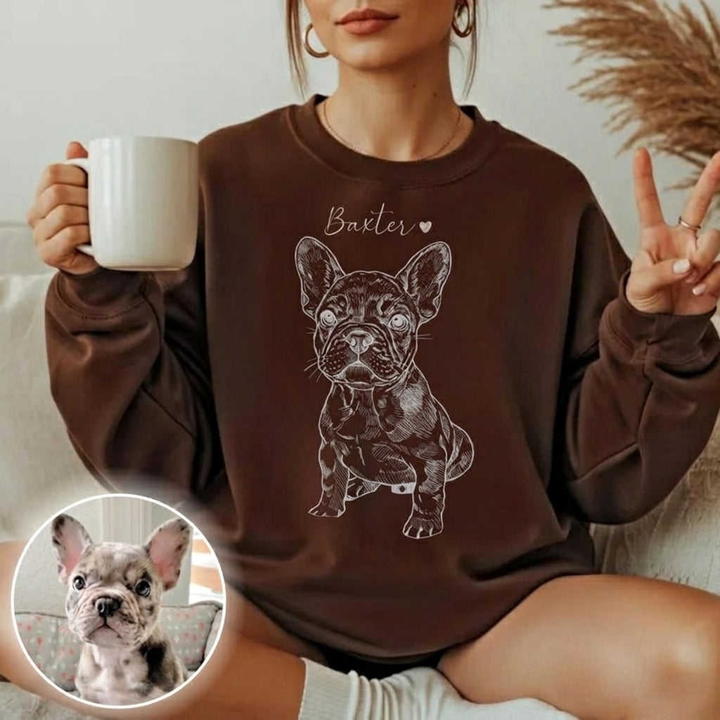 Personalized Custom Pet Selfie Sketch Crewneck Sweatshirt