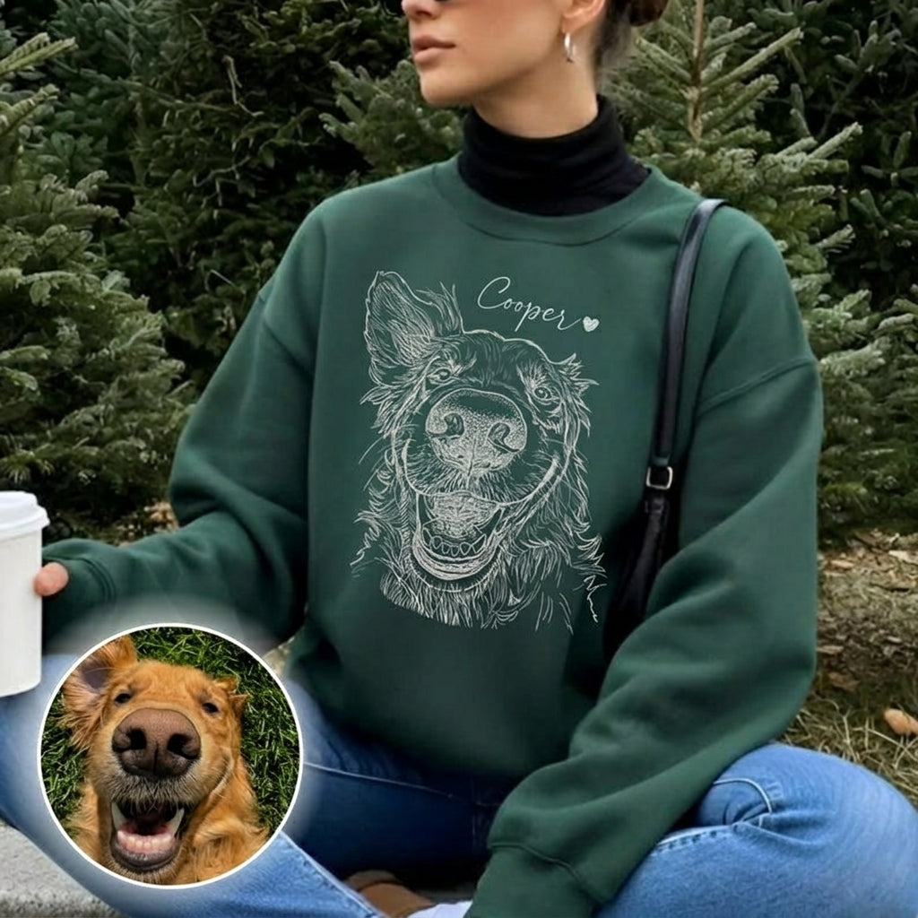 Personalized Custom Pet Selfie Sketch Crewneck Sweatshirt
