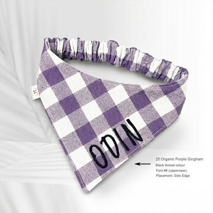 No-Tie Gingham Dog Bandana, Custom Embroidered Name & Dog Portrait