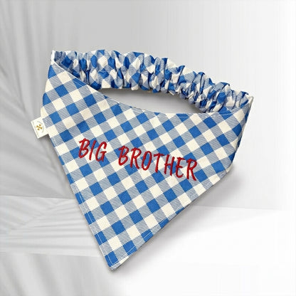 No-Tie Gingham Dog Bandana, Custom Embroidered Name & Dog Portrait