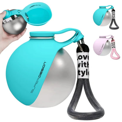 2-in-1 Leak-Proof Dog Water Bottle | 10oz Stainless Steel Ball-Shaped Travel Cup with Bowl