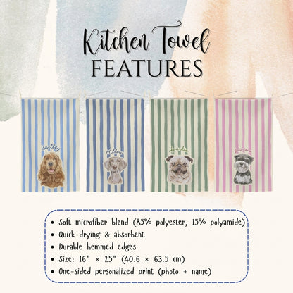 Custom Name Pet Portrait Striped Kitchen Towel
