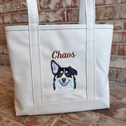 Custom Embroidered Pet Portrait Tote Bag