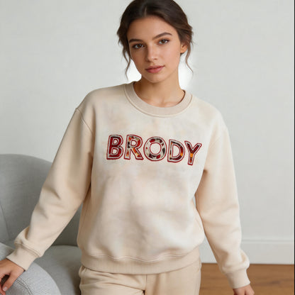 Custom Fall Floral Fabric Patch Letter Sweatshirt