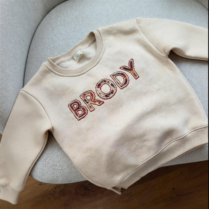 Custom Fall Floral Fabric Patch Letter Sweatshirt