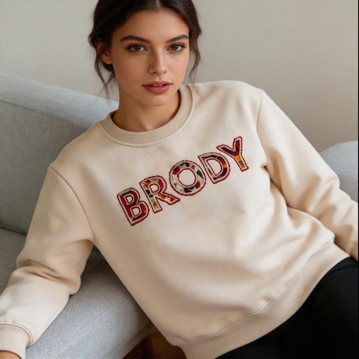 Custom Fall Floral Fabric Patch Letter Sweatshirt