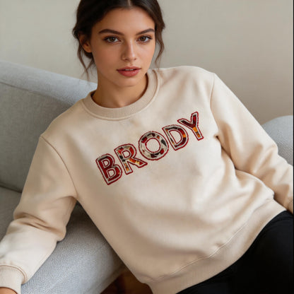 Custom Fall Floral Fabric Patch Letter Sweatshirt