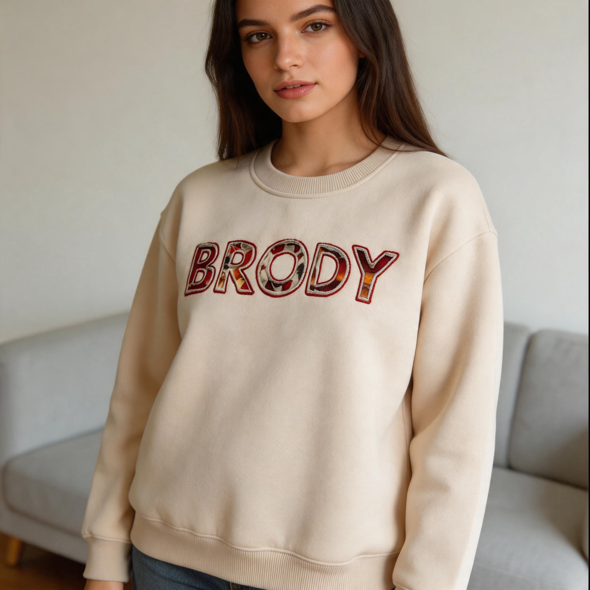 Custom Fall Floral Fabric Patch Letter Sweatshirt