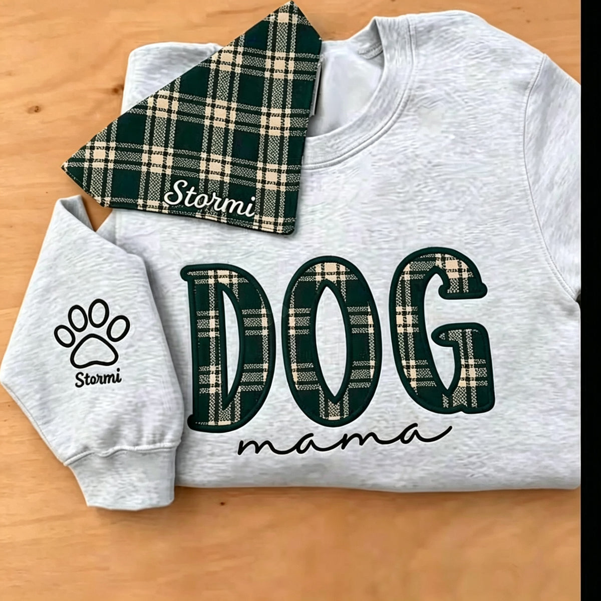 Custom Dog Mama Plaid Applique Sweatshirt