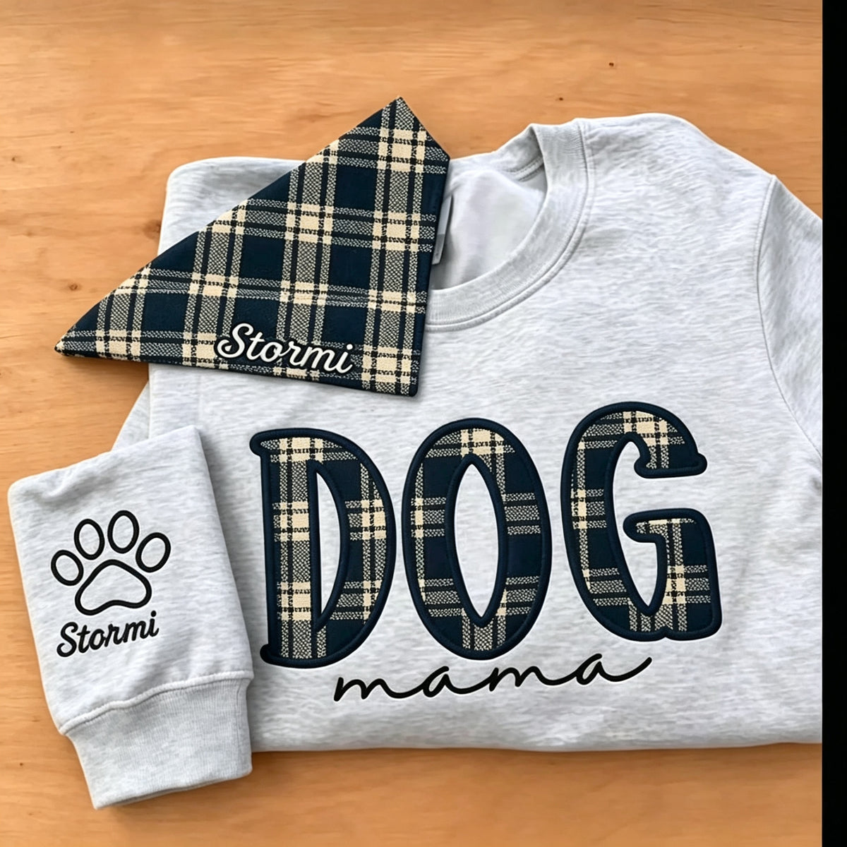 Custom Dog Mama Plaid Applique Sweatshirt