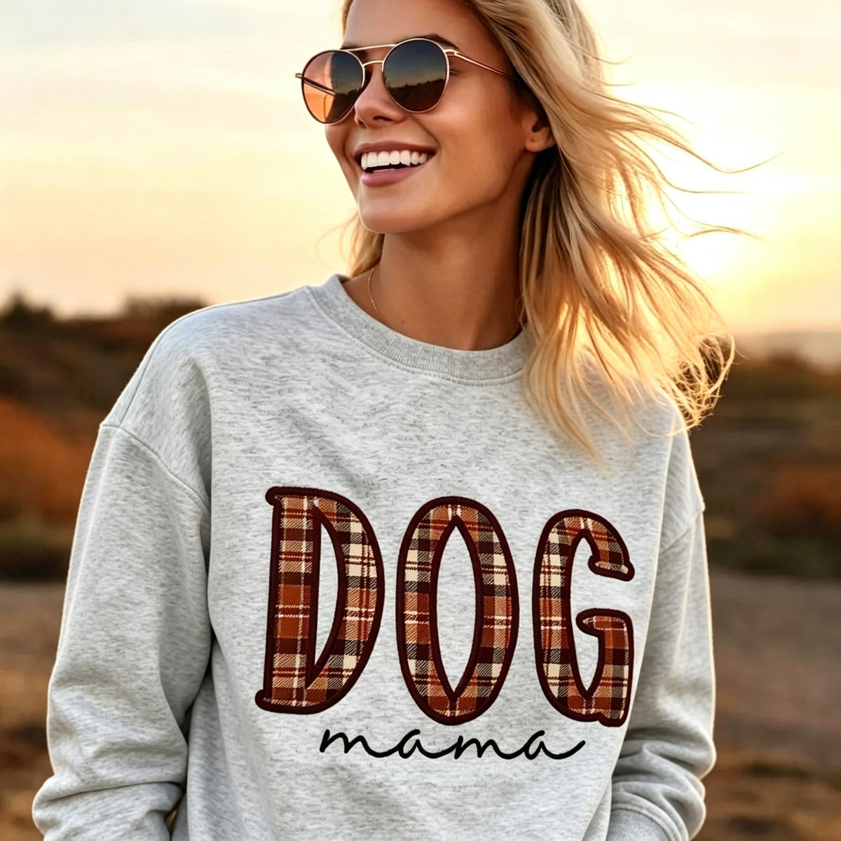 Custom Dog Mama Plaid Applique Sweatshirt