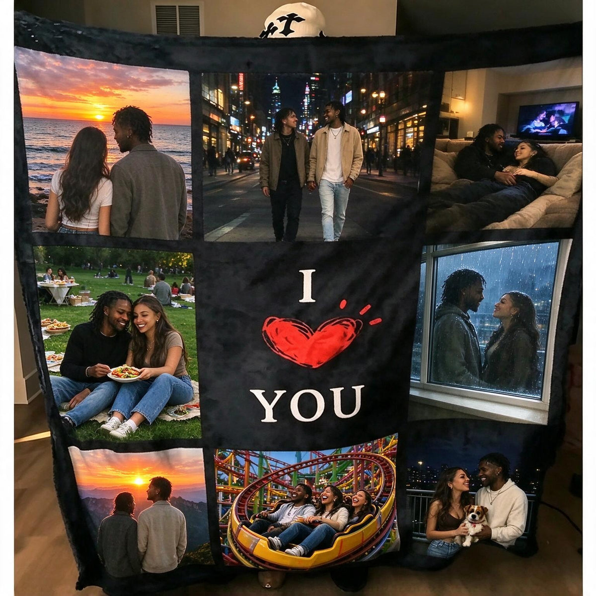 Custom Couple Photo Blanket – Personalized Love Photo Collage Blanket – Romantic Anniversary Gift for Couples