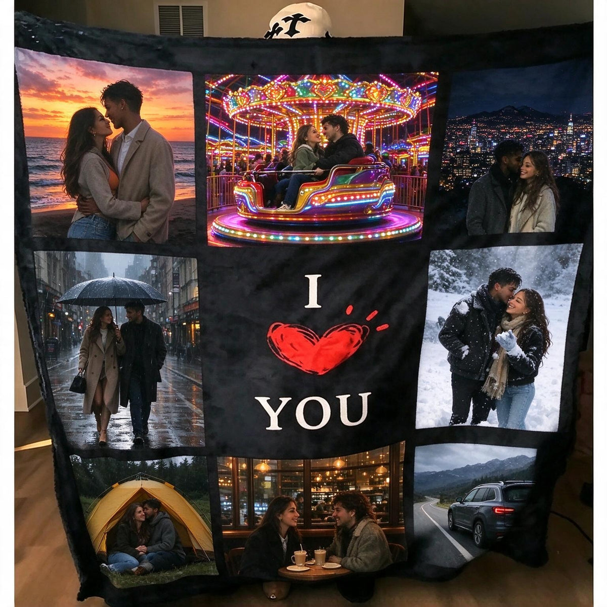 Custom Couple Photo Blanket – Personalized Love Photo Collage Blanket – Romantic Anniversary Gift for Couples