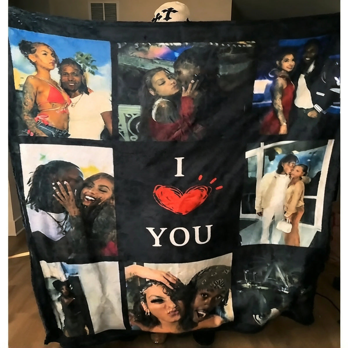 Custom Couple Photo Blanket – Personalized Love Photo Collage Blanket – Romantic Anniversary Gift for Couples