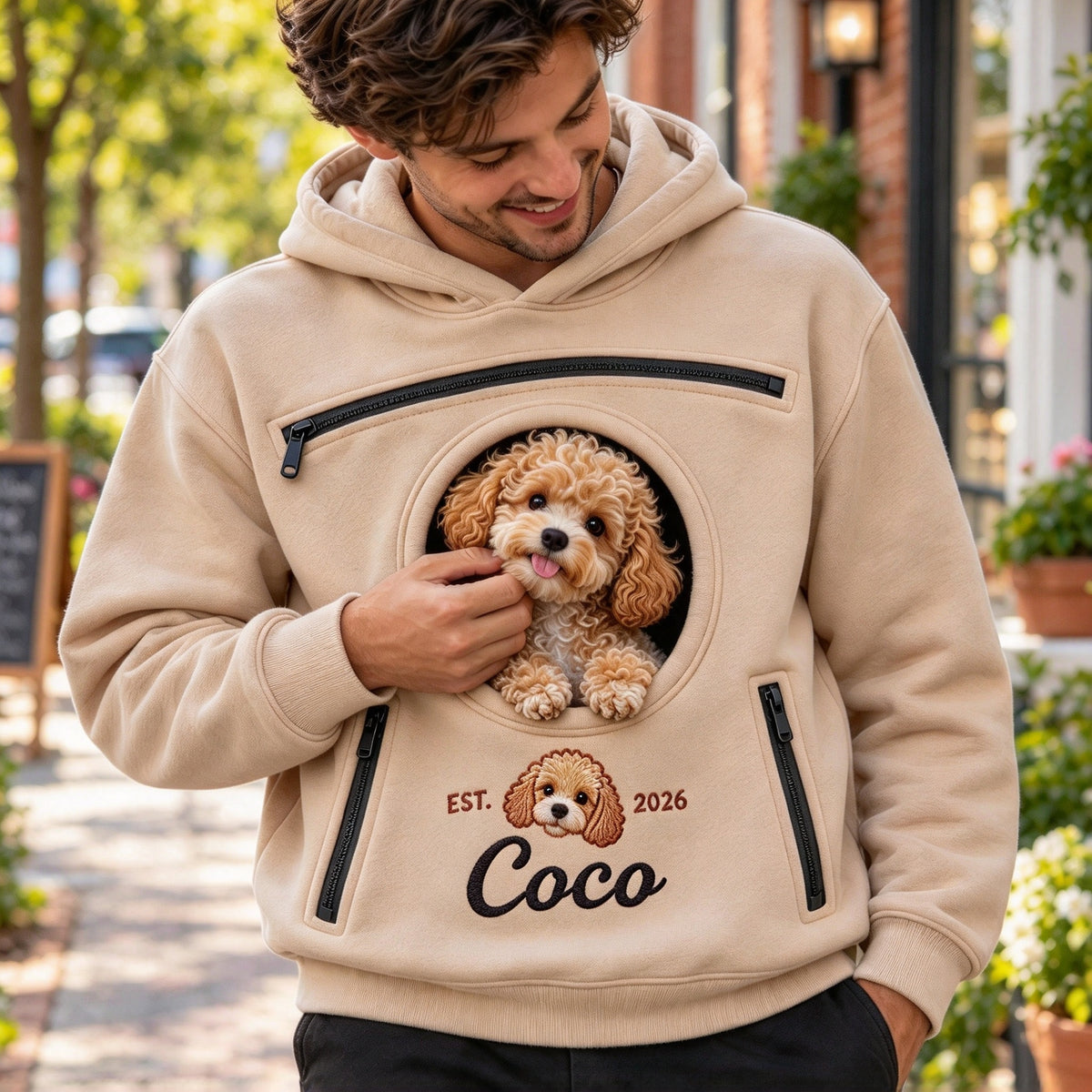 Personalized Embroidered Portrait Pet Carrier Hoodie for Pet Mom Gift
