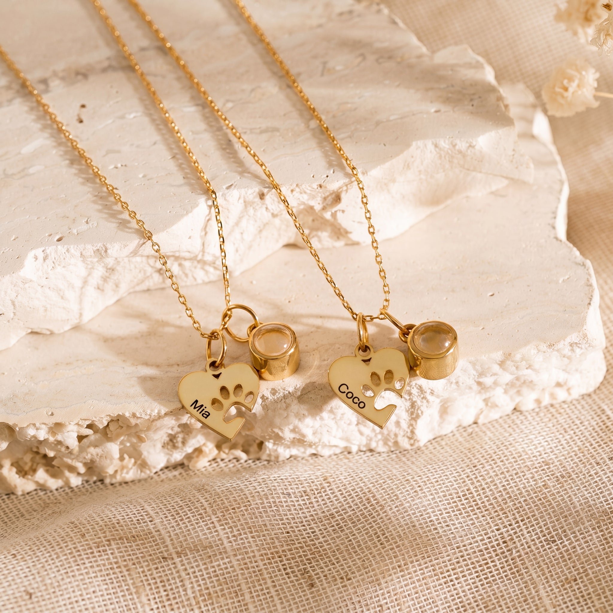 Custom Pet Photo Projection Necklace Engraved Paw Heart Pendant