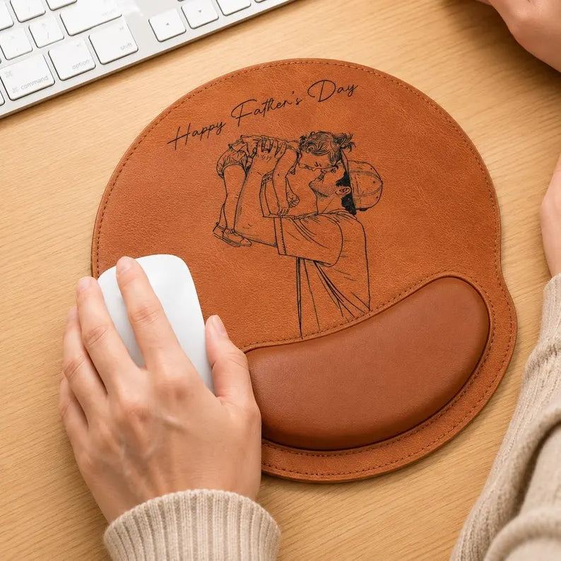 Personalized Sketch Photo Engraved Mousepad, Unique Keepsake Gift for Dad