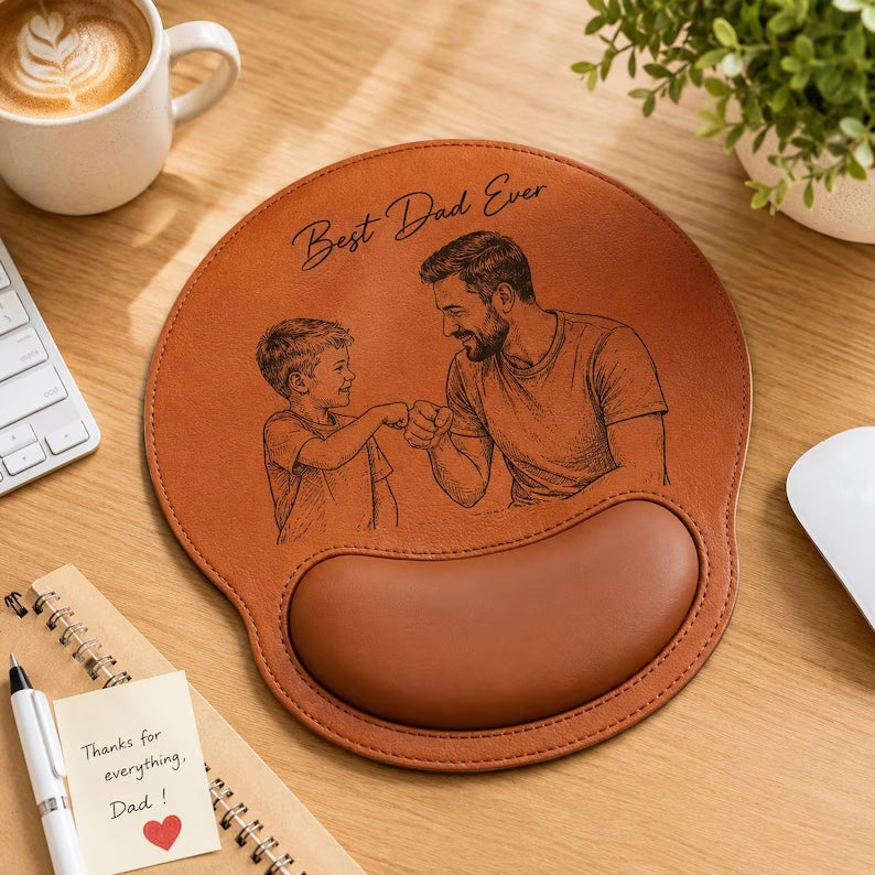 Personalized Sketch Photo Engraved Mousepad, Unique Keepsake Gift for Dad