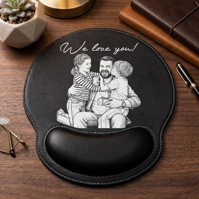 Personalized Sketch Photo Engraved Mousepad, Unique Keepsake Gift for Dad