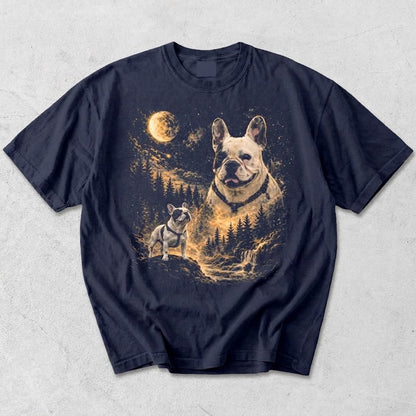 Custom Pet Portrait T-Shirt | Personalized Dog/Cat Photo Night Forest Moon Art Tee