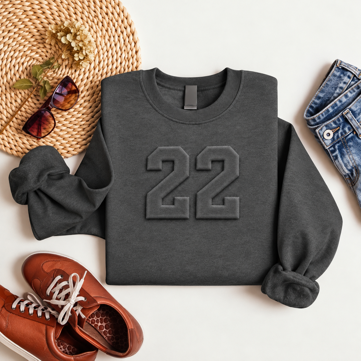 Custom Embossed Number Crewneck Sweatshirt