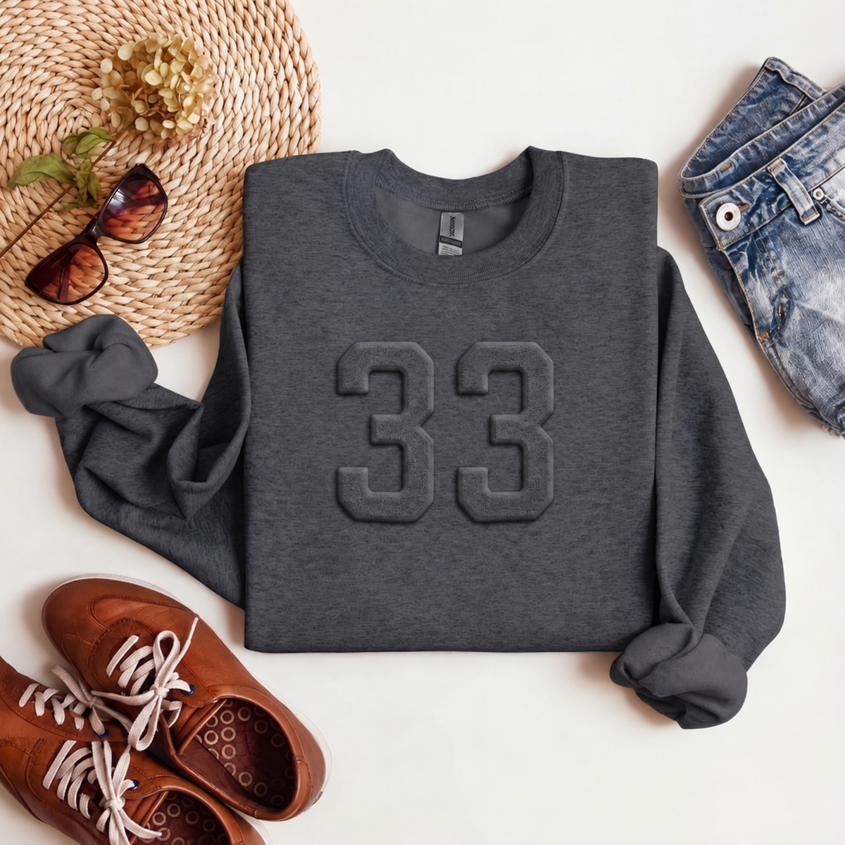 Custom Embossed Number Crewneck Sweatshirt