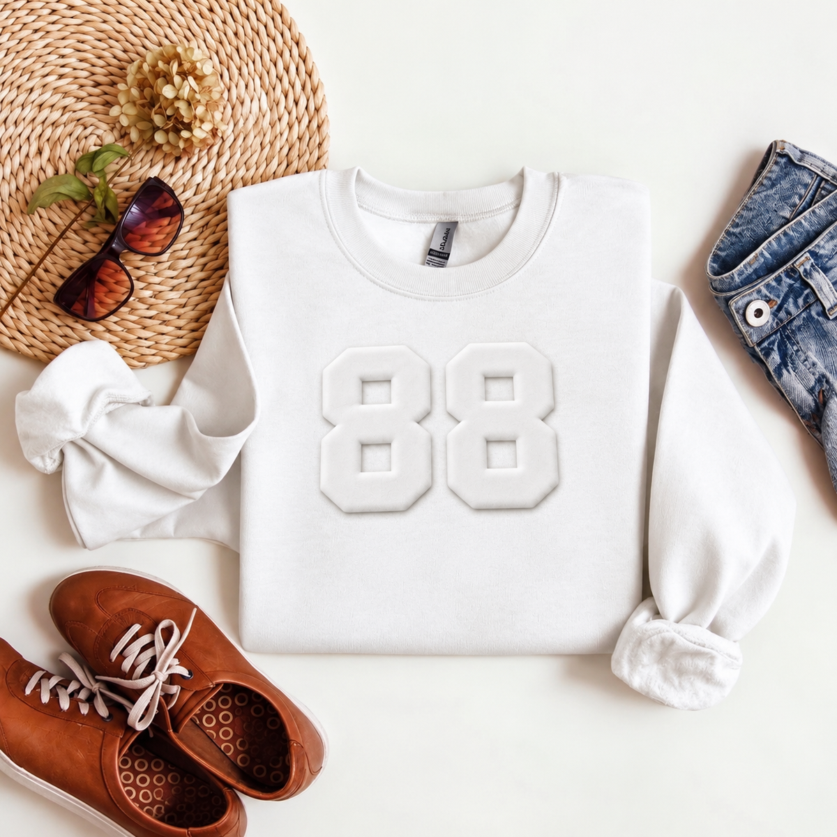 Custom Embossed Number Crewneck Sweatshirt
