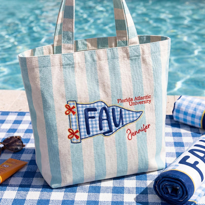 Custom Embroidered Pennant Striped Canvas Tote