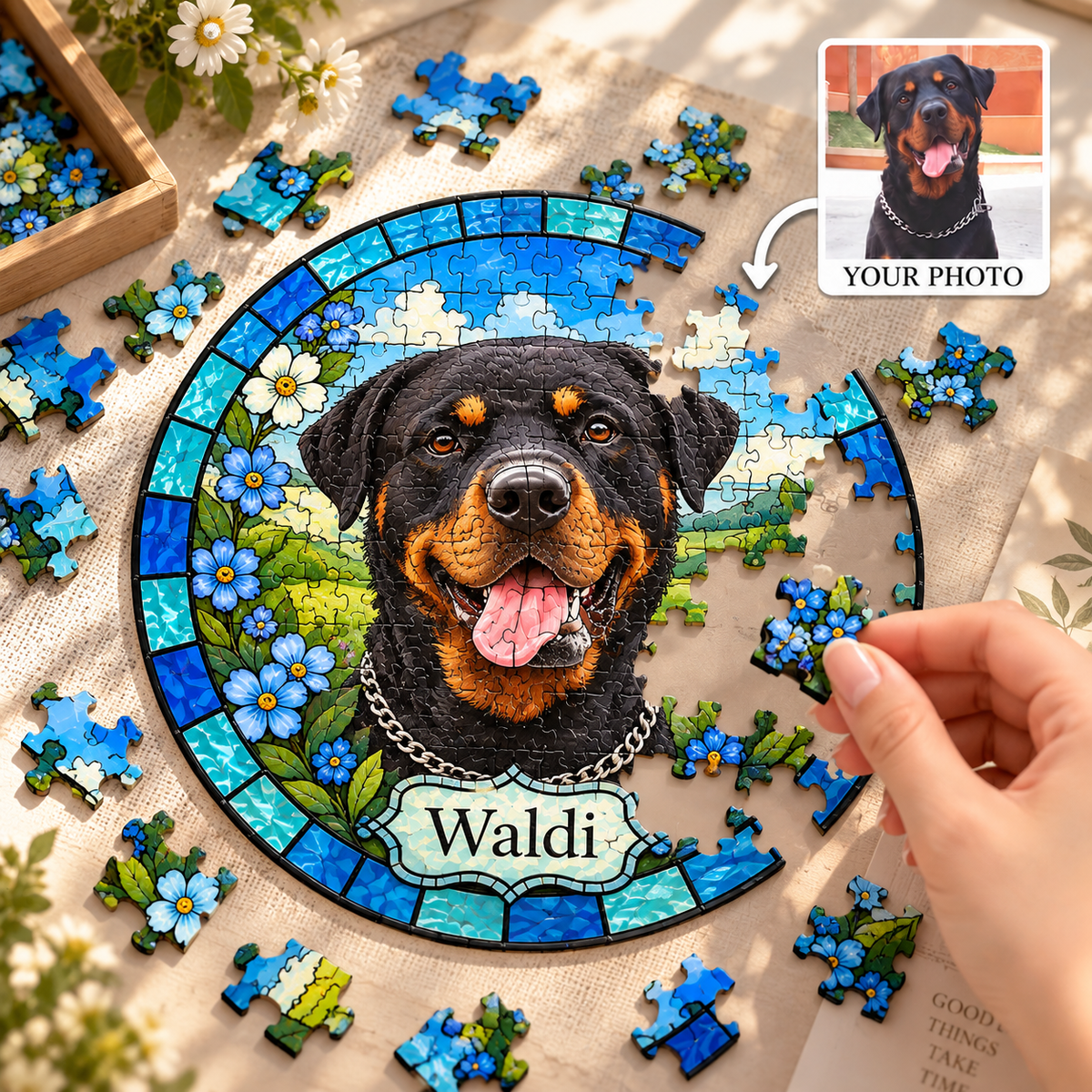 Custom Floral Pet Portrait Puzzle