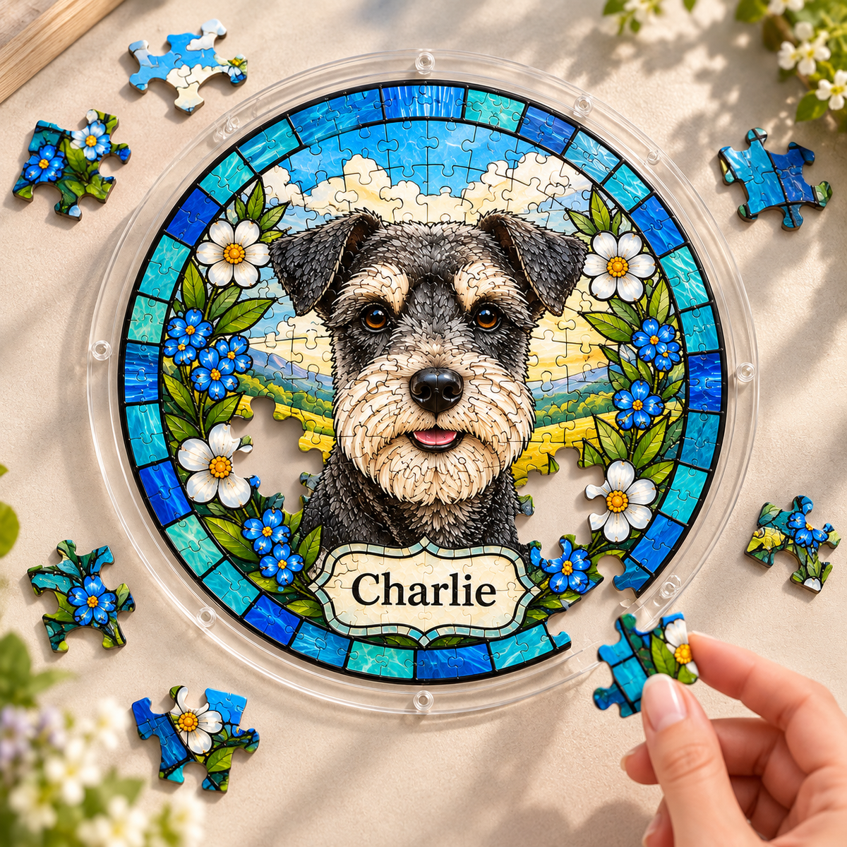 Custom Floral Pet Portrait Puzzle