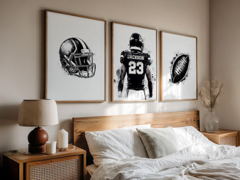 Custom Football Player Wall Art Set