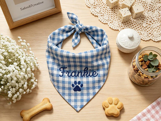 Classic Gingham Personalized Paw Icon Bandana