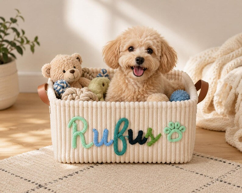 Custom Knitted Name Pet Toy Basket