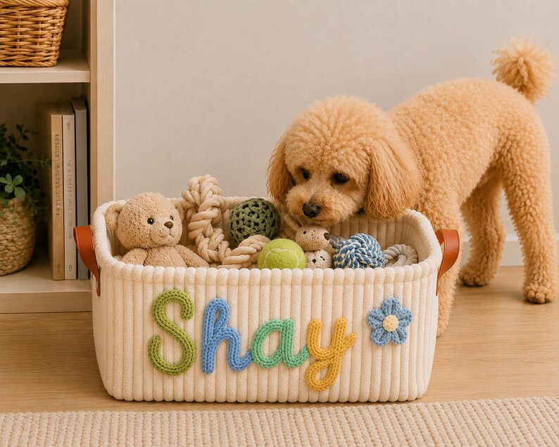 Custom Knitted Name Pet Toy Basket