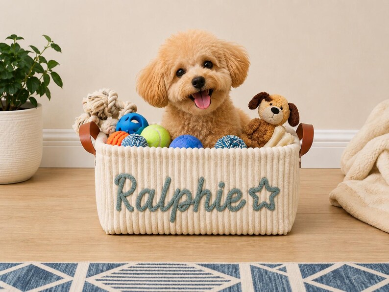 Custom Knitted Name Pet Toy Basket