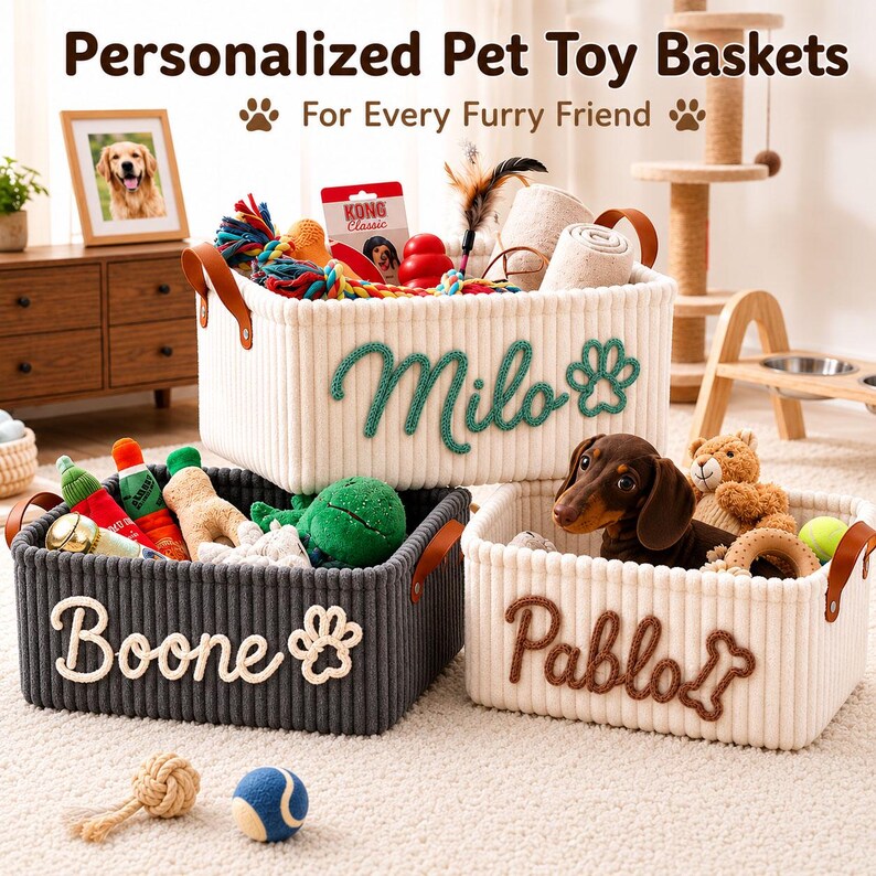 Custom Knitted Name Pet Toy Basket