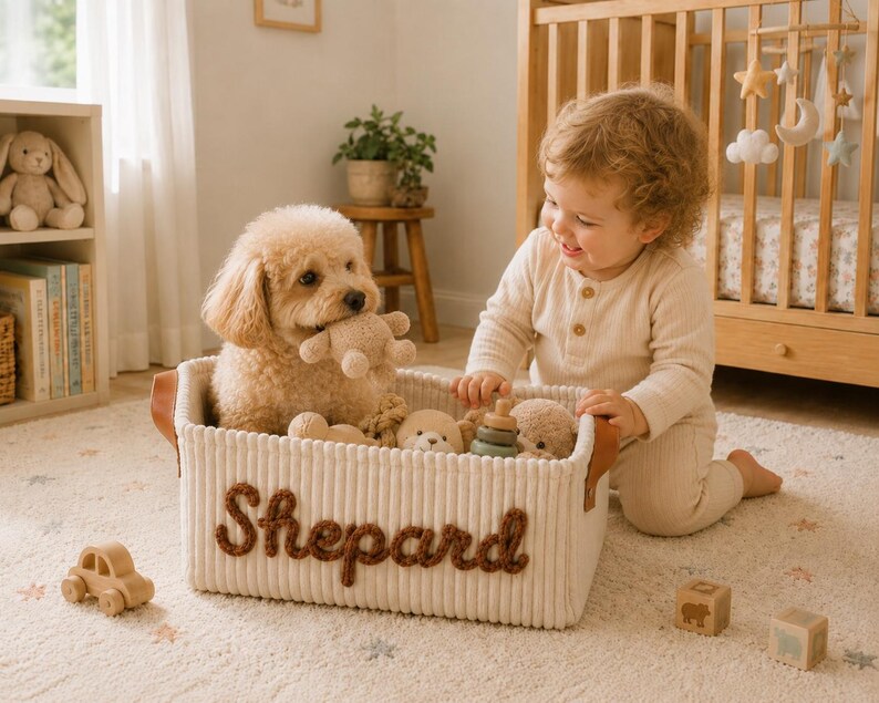 Custom Knitted Name Pet Toy Basket