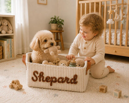 Custom Knitted Name Pet Toy Basket