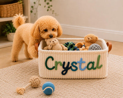 Custom Knitted Name Pet Toy Basket