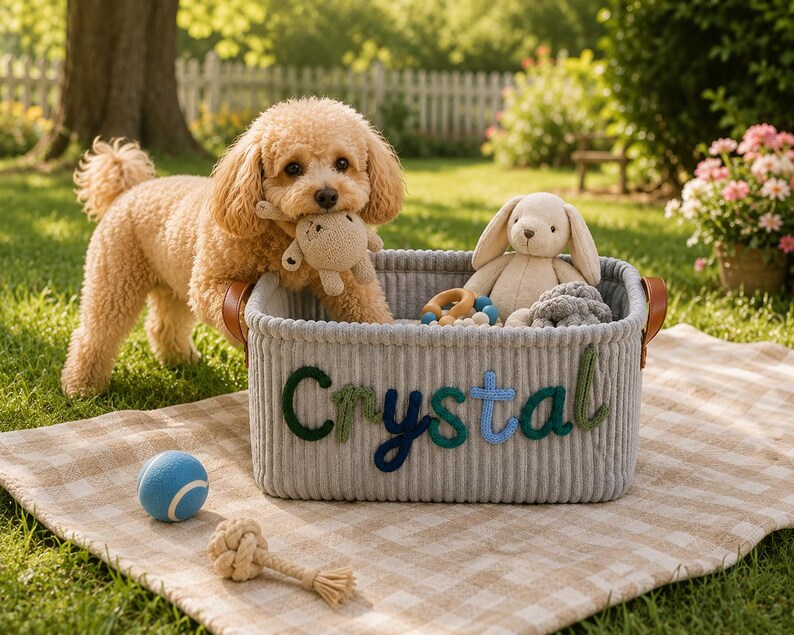 Custom Knitted Name Pet Toy Basket