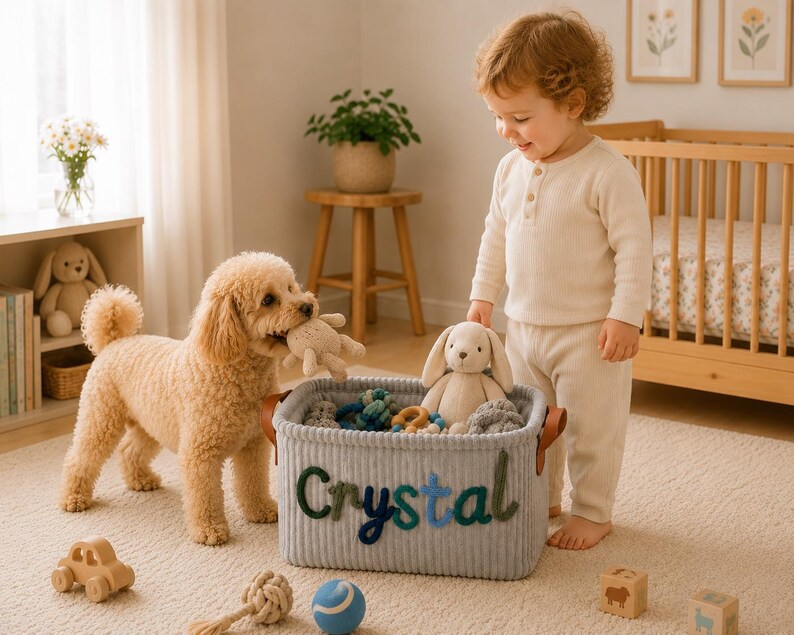 Custom Knitted Name Pet Toy Basket