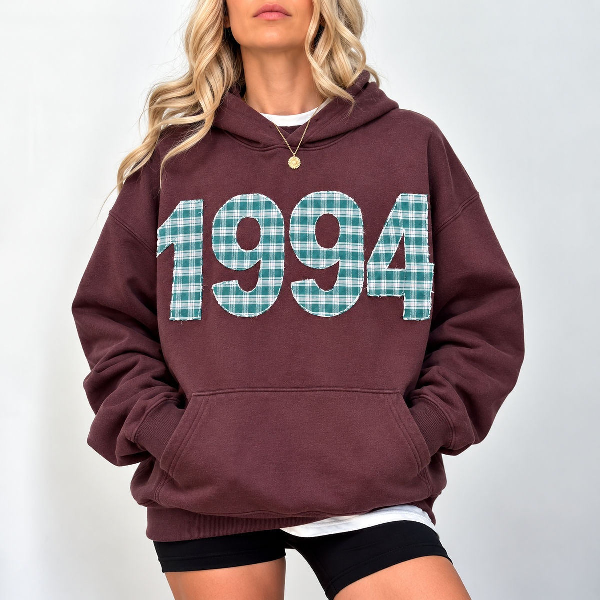 Custom Plaid Year Appliqué Hoodie