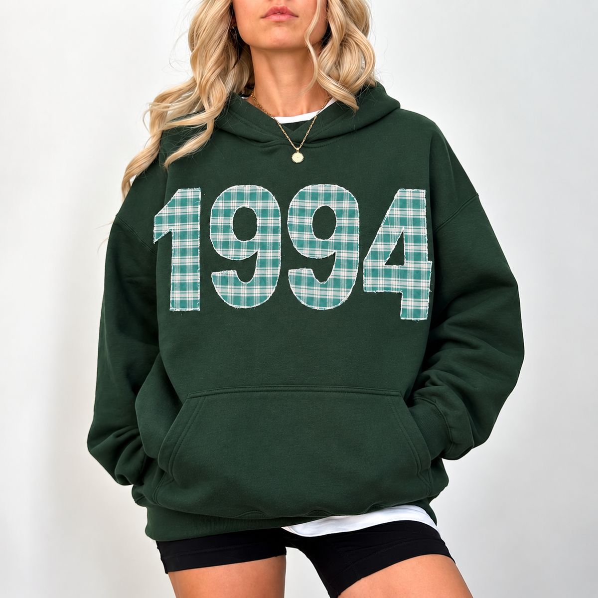 Custom Plaid Year Appliqué Hoodie